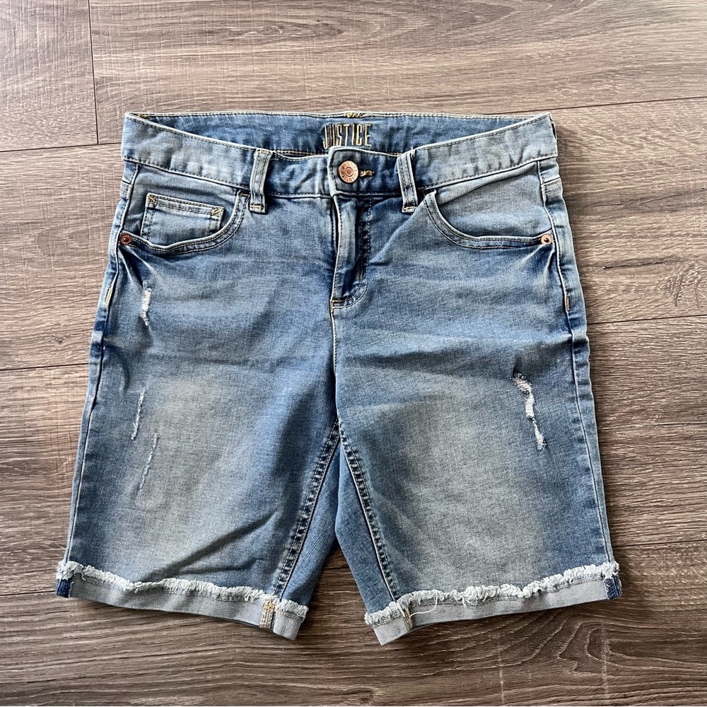 girls justice size 12 plus jean shorts 8.5in inseam summer cuffed‎ hem med wash